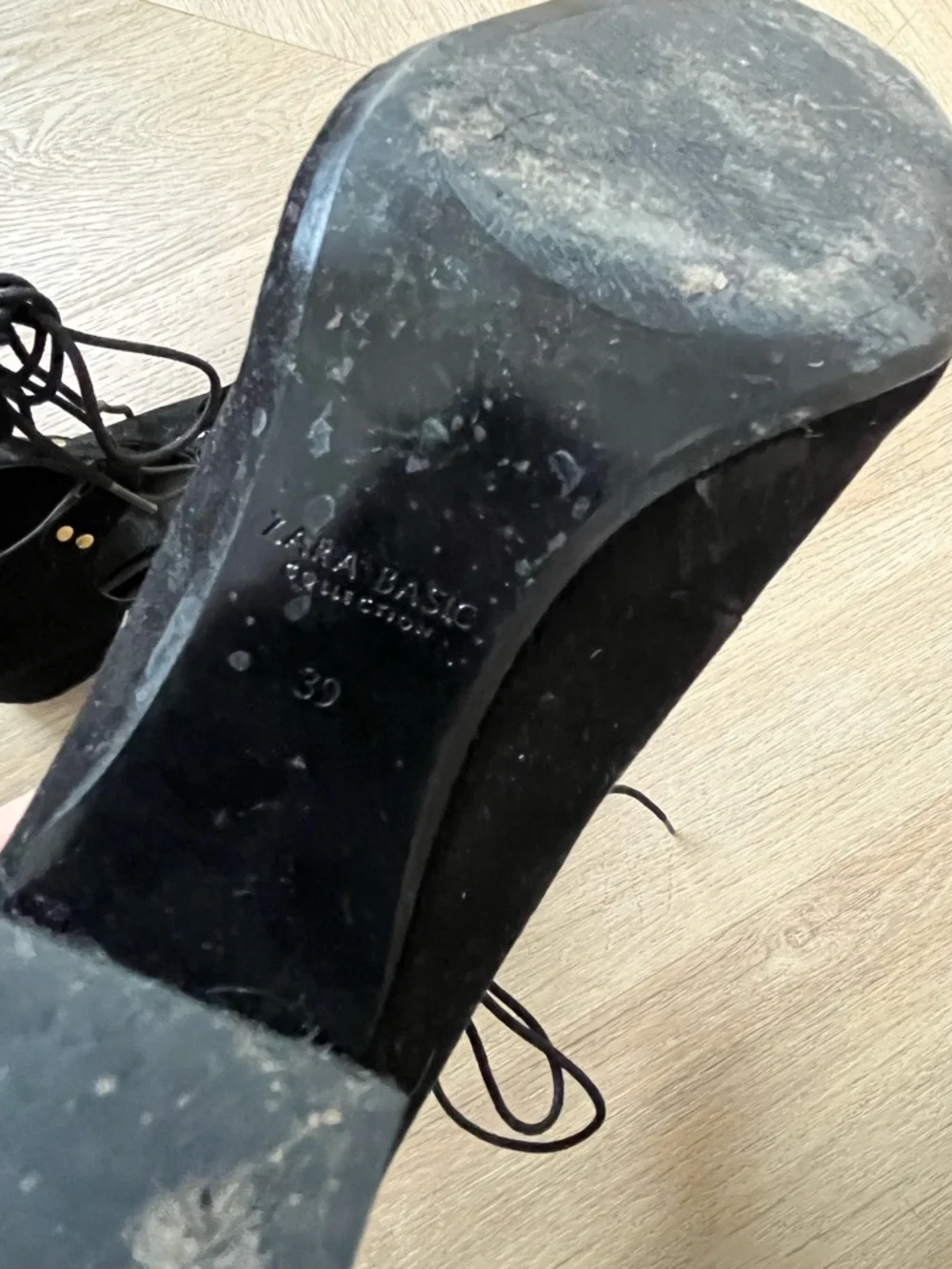 Zara Black Lace-Up Chunky Heel Sandals - Picture 4 of 5
